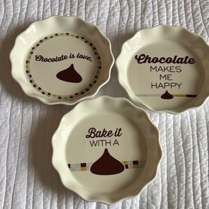 Set of Three Cream Pie Plates with Chocolate Designs